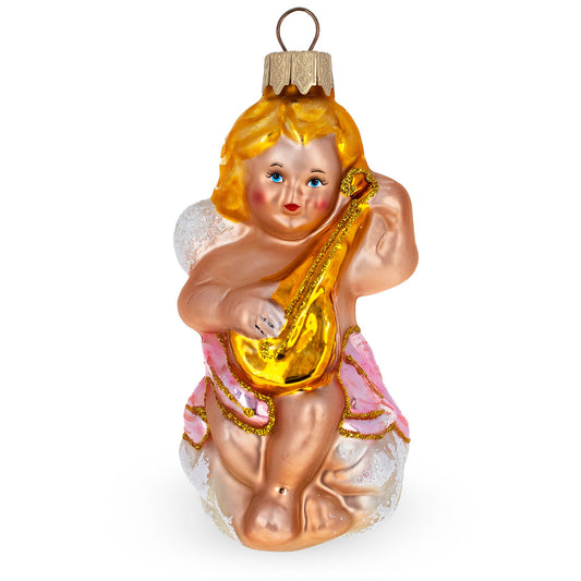 Baby Angel Playing Music Mini Glass Christmas Ornament