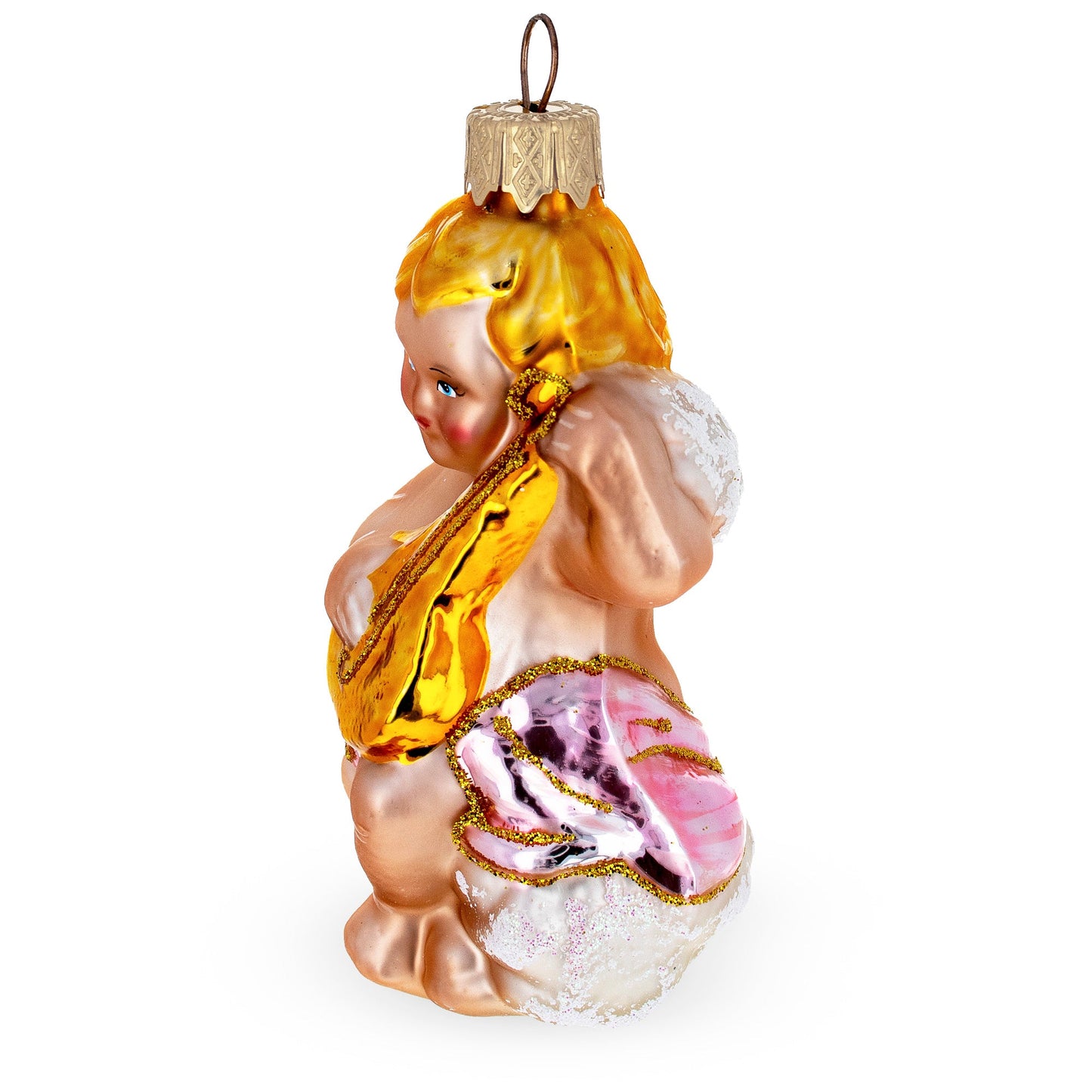 Baby Angel Playing Music Mini Glass Christmas Ornament