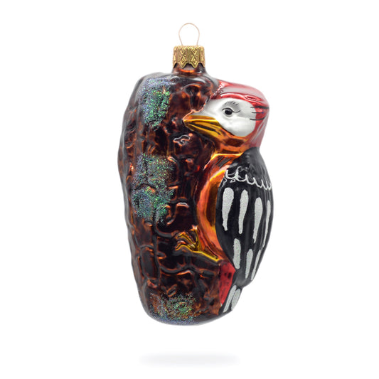 Woodpecker on a Branch Mini Glass Christmas Ornament