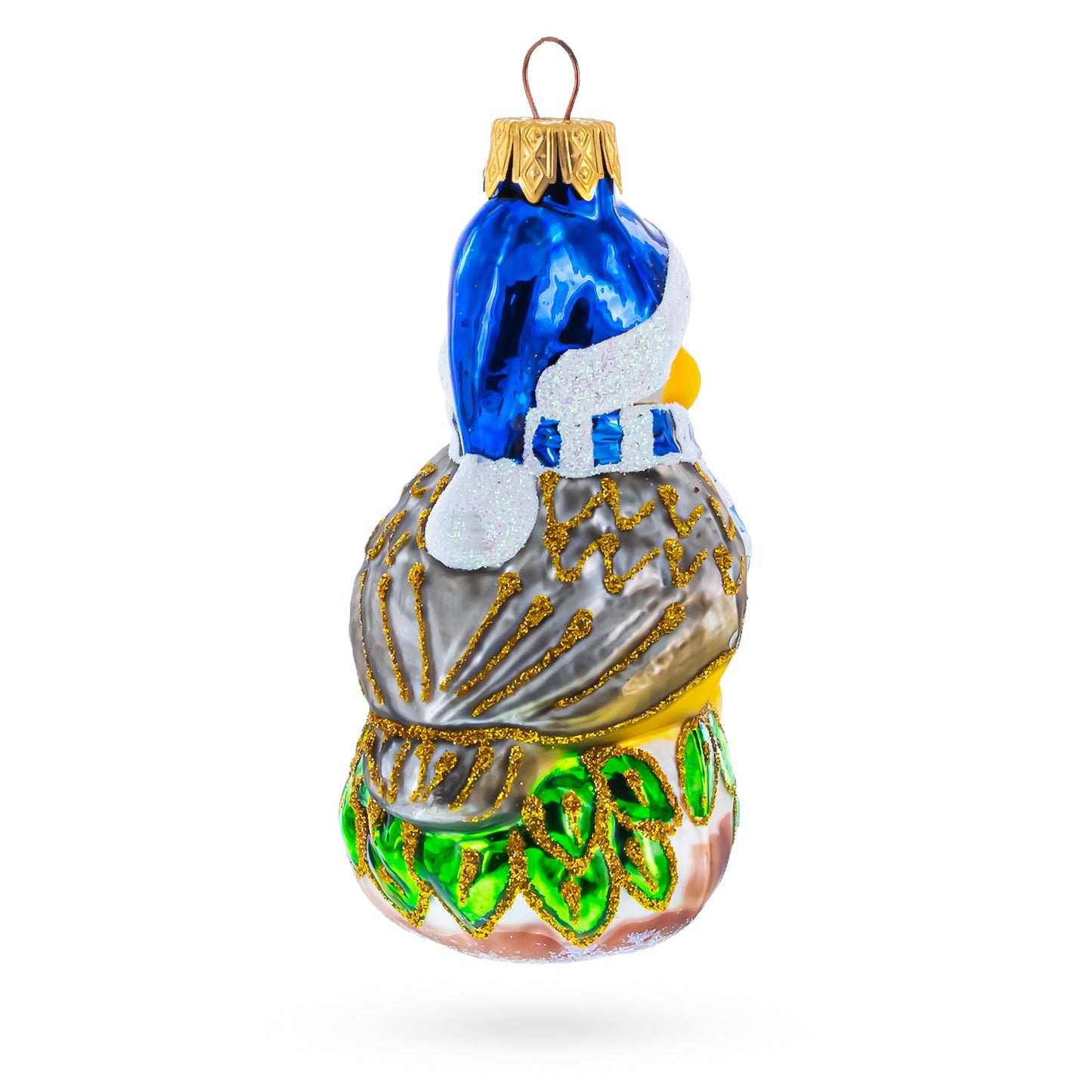 Bird wearing Hat and Scarf Mini Glass Christmas Ornament