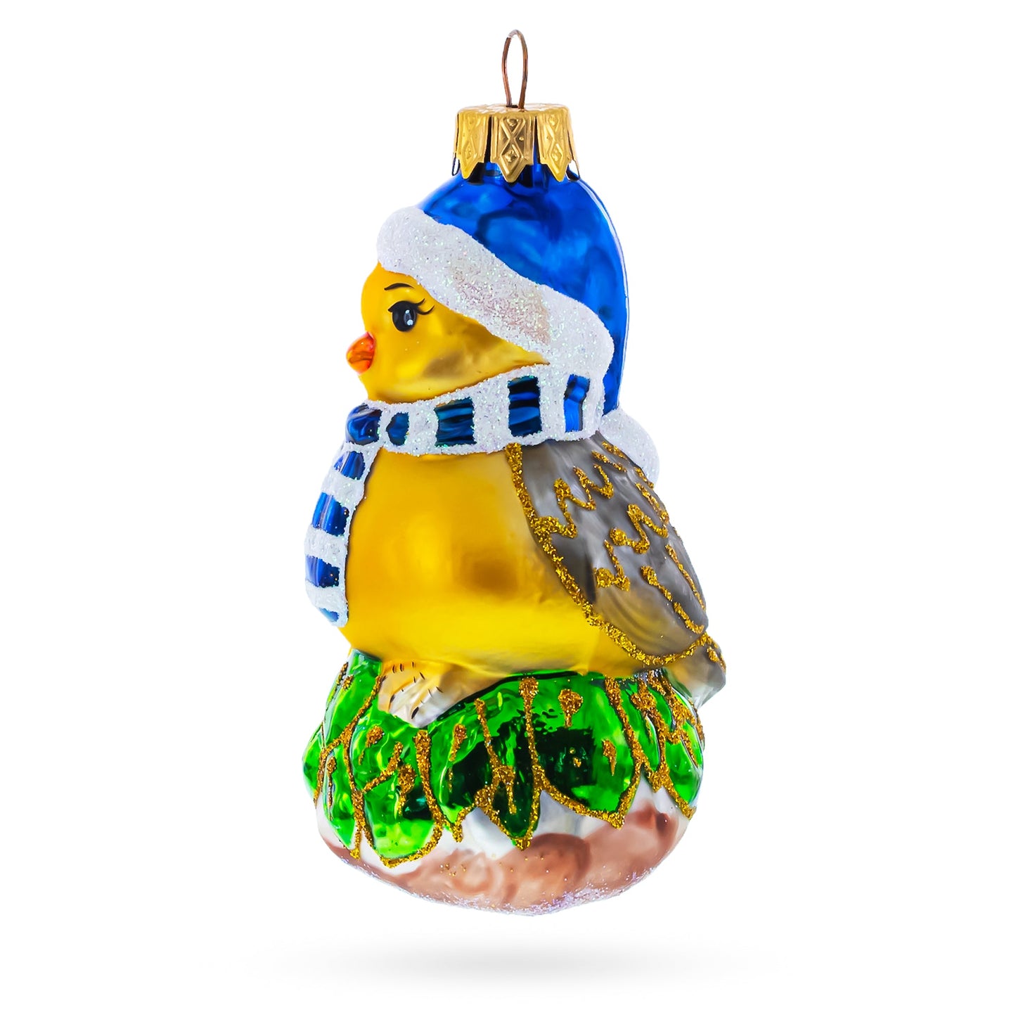 Bird wearing Hat and Scarf Mini Glass Christmas Ornament