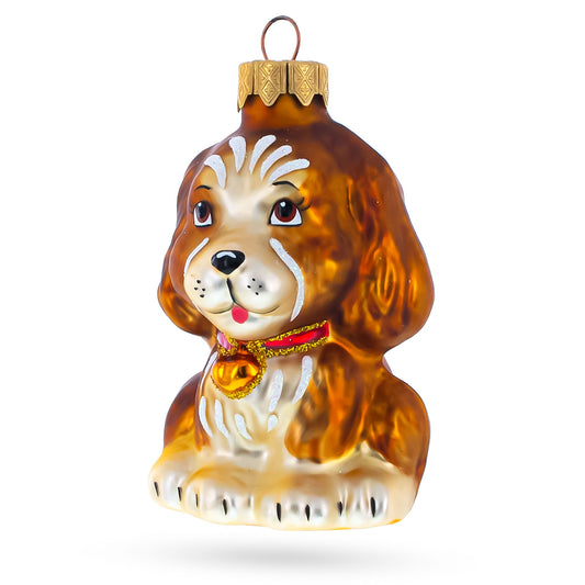 Puppy with Heart on Collar Mini Glass Christmas Ornament