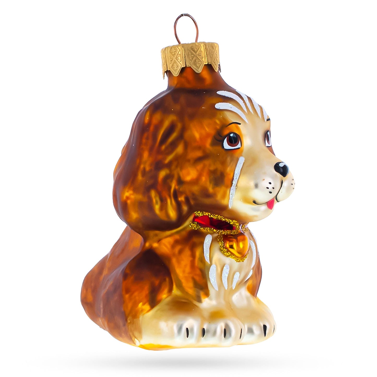 Puppy with Heart on Collar Mini Glass Christmas Ornament