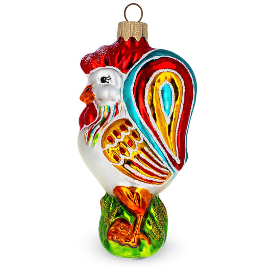 Vibrant and Colorful Rooster Mini Glass Christmas Ornament