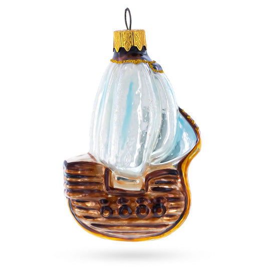 White Sail Tall Ship Mini Glass Christmas Ornament