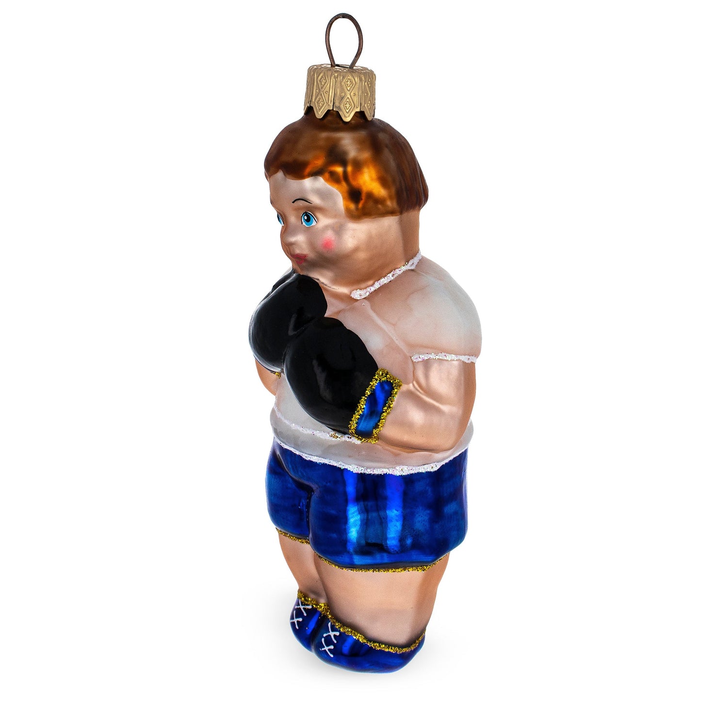 Boxer in Blue Costume Mini Glass Christmas Ornament