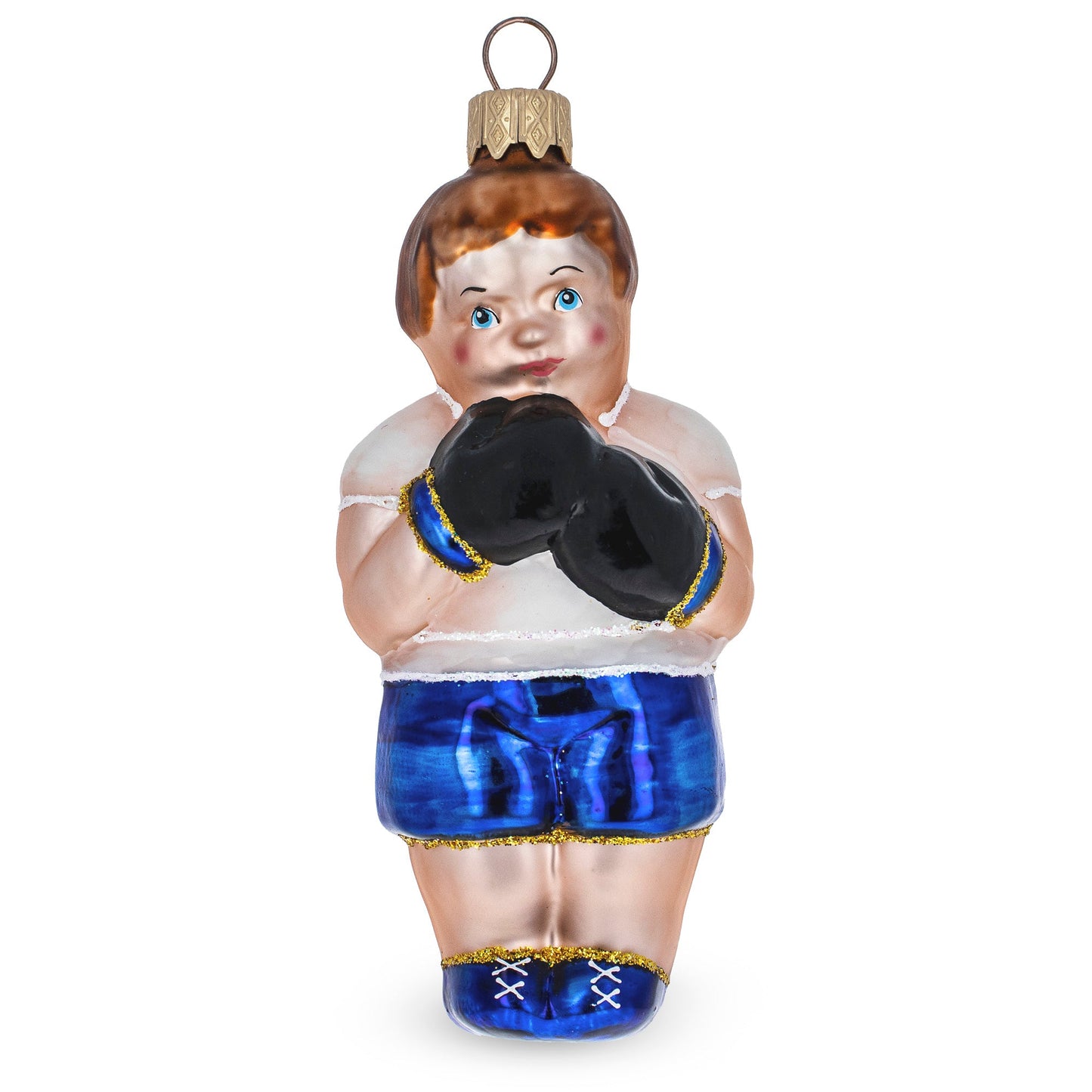 Boxer in Blue Costume Mini Glass Christmas Ornament