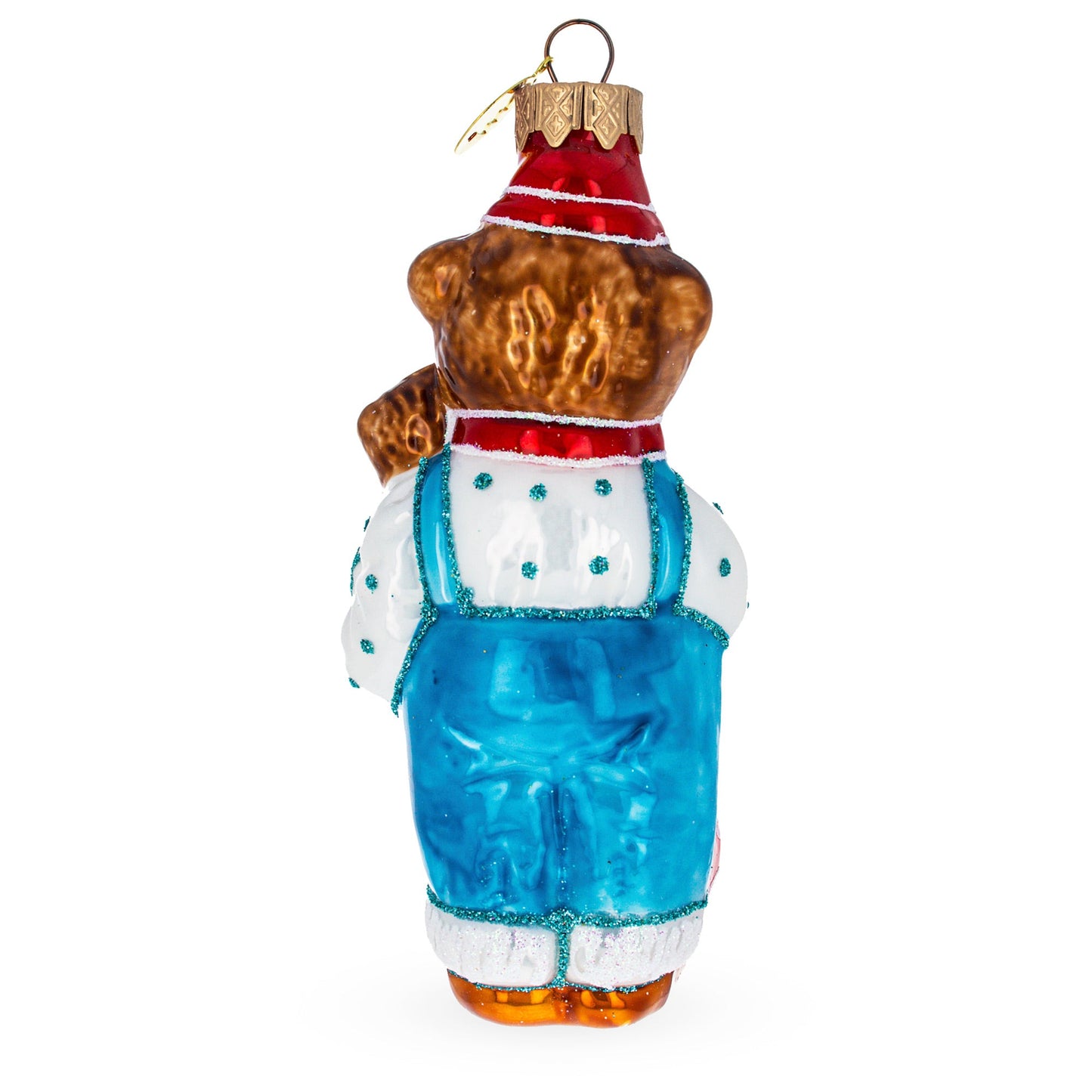 Father Bear with Cubs in Traditional Dress Mini Glass Christmas Ornament