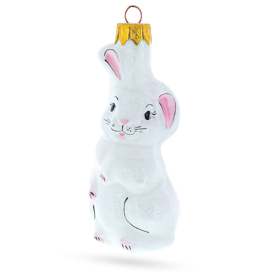 White Bunny Mini Glass Christmas Ornament