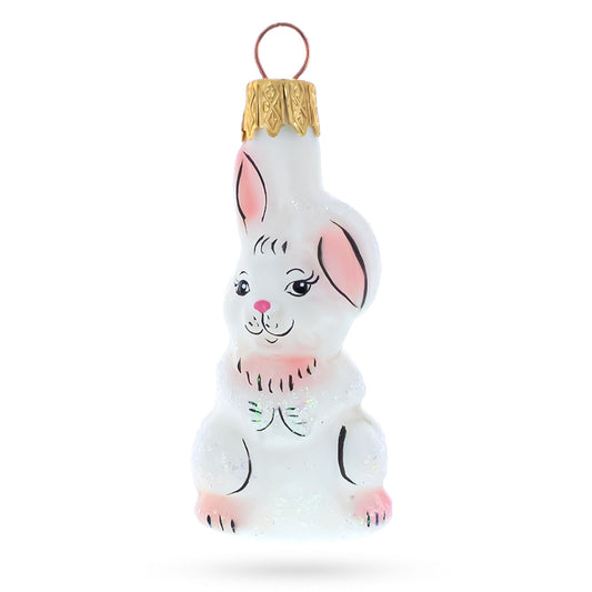 White Bunny Mini Glass Christmas Ornament