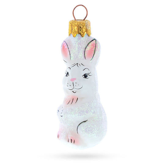 White Bunny Mini Glass Christmas Ornament