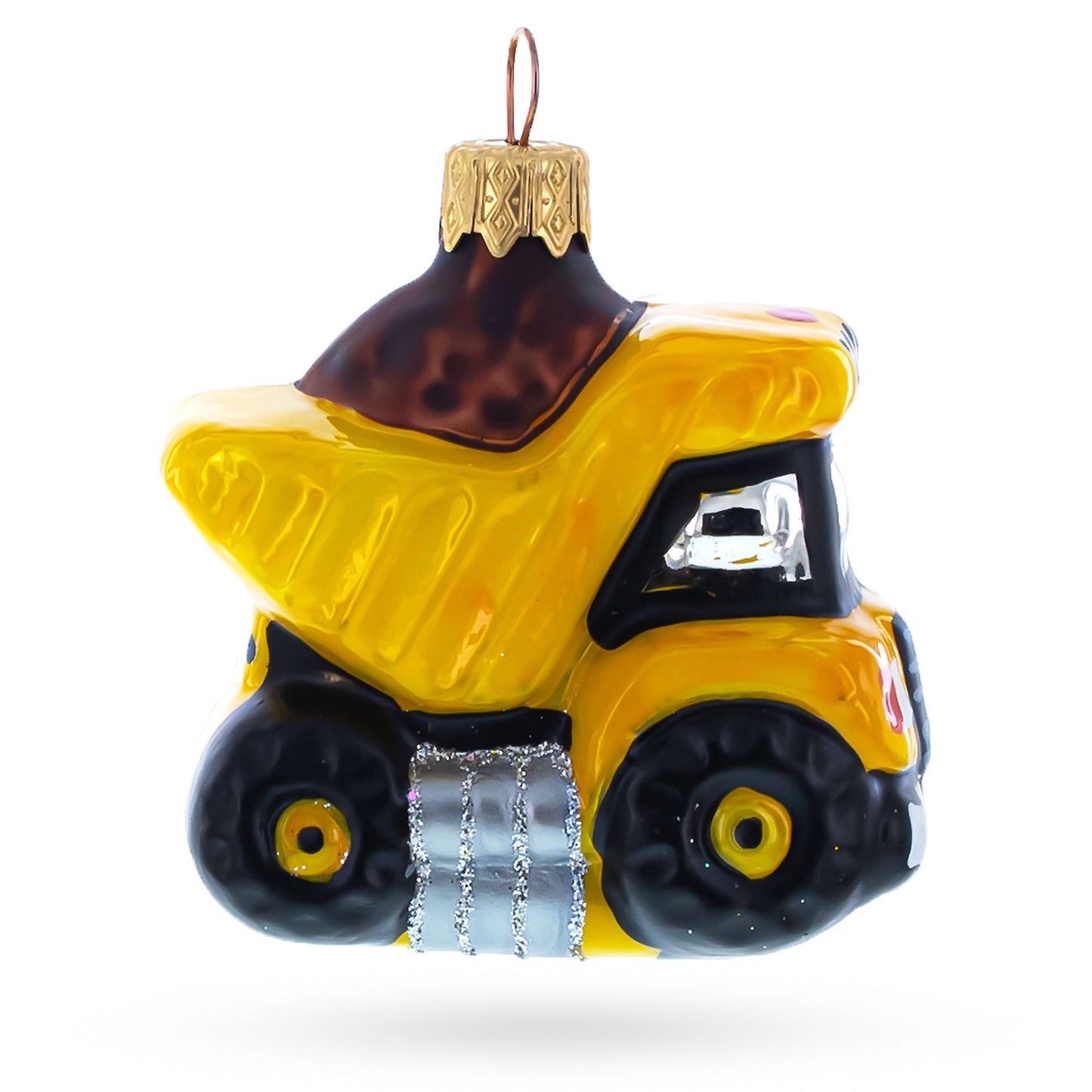 Yellow Dump Truck Mini Glass Christmas Ornament