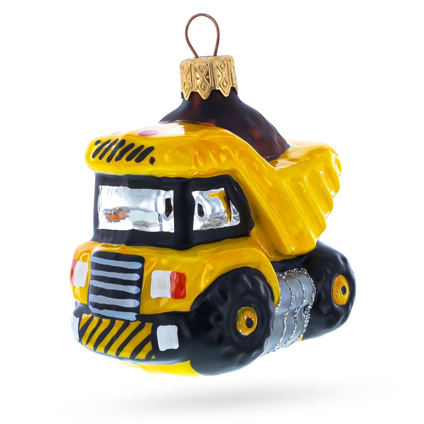 Yellow Dump Truck Mini Glass Christmas Ornament