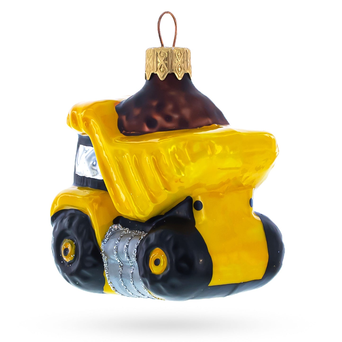 Yellow Dump Truck Mini Glass Christmas Ornament