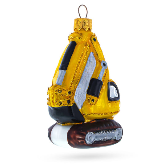 Yellow Excavator Mini Glass Christmas Ornament