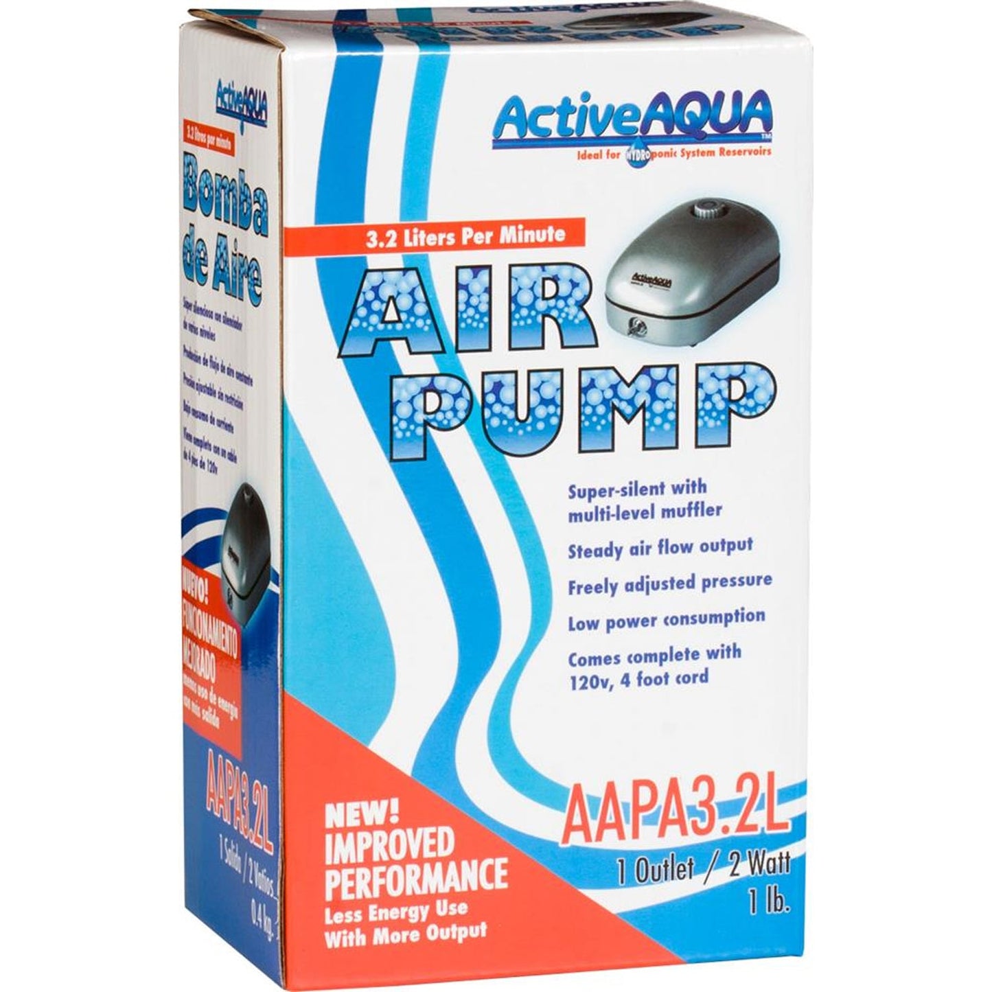 Active Aqua 2 Watt 3.2 LPM 50 GPH 120 Volt Single Outlet Aquaponics Air Pump