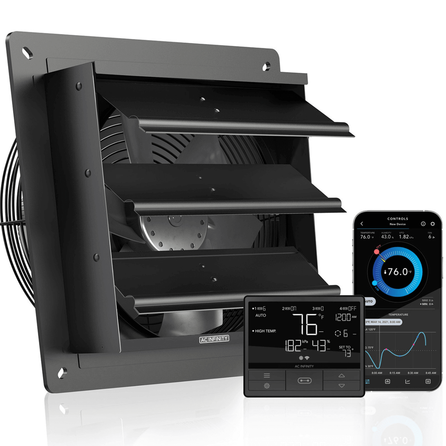 AC Infinity AIRLIFT T10, Shutter Exhaust Ventilation Fan 10", Temperature Humidity Controller