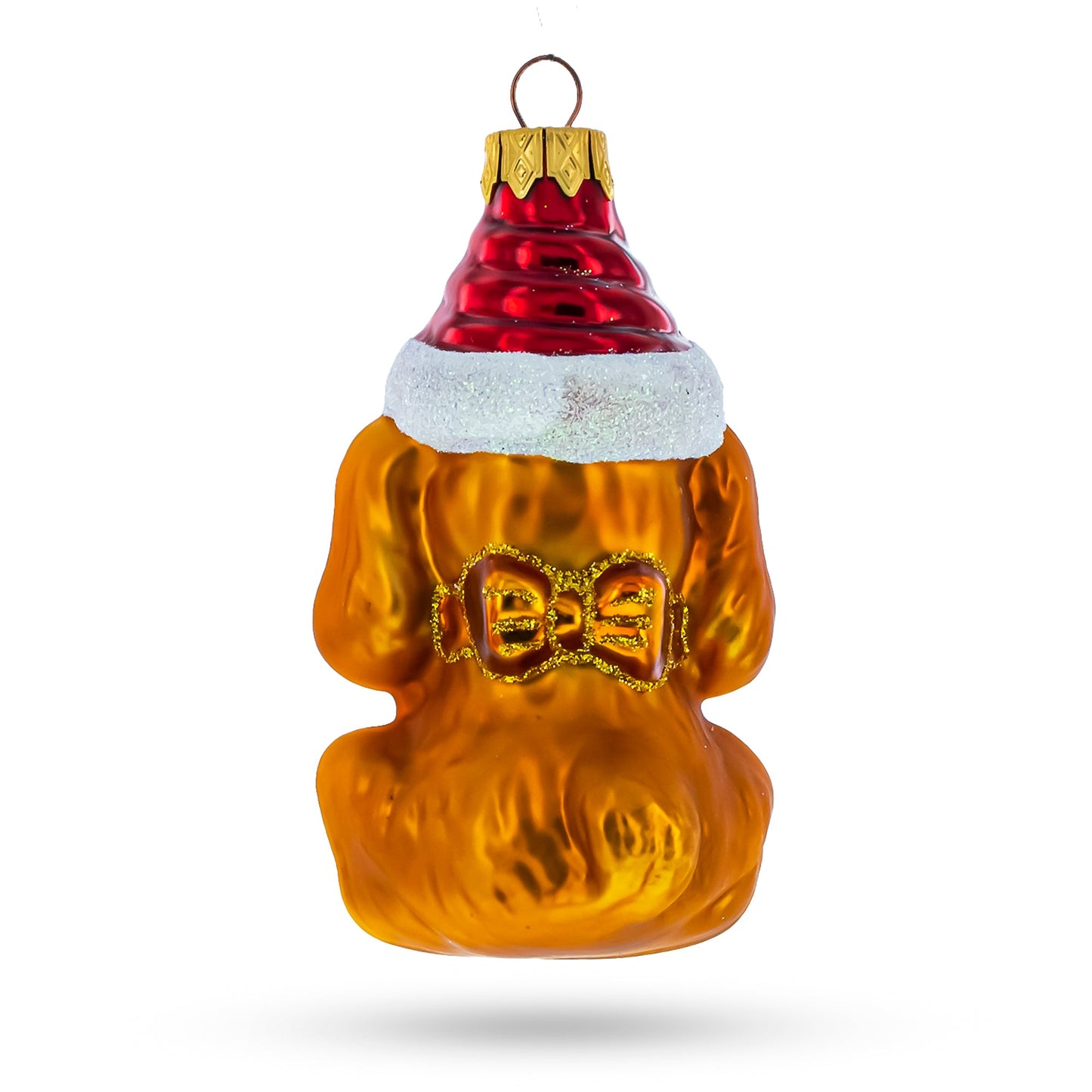 Puppy Wearing Santa Hat Mini Glass Christmas Ornament