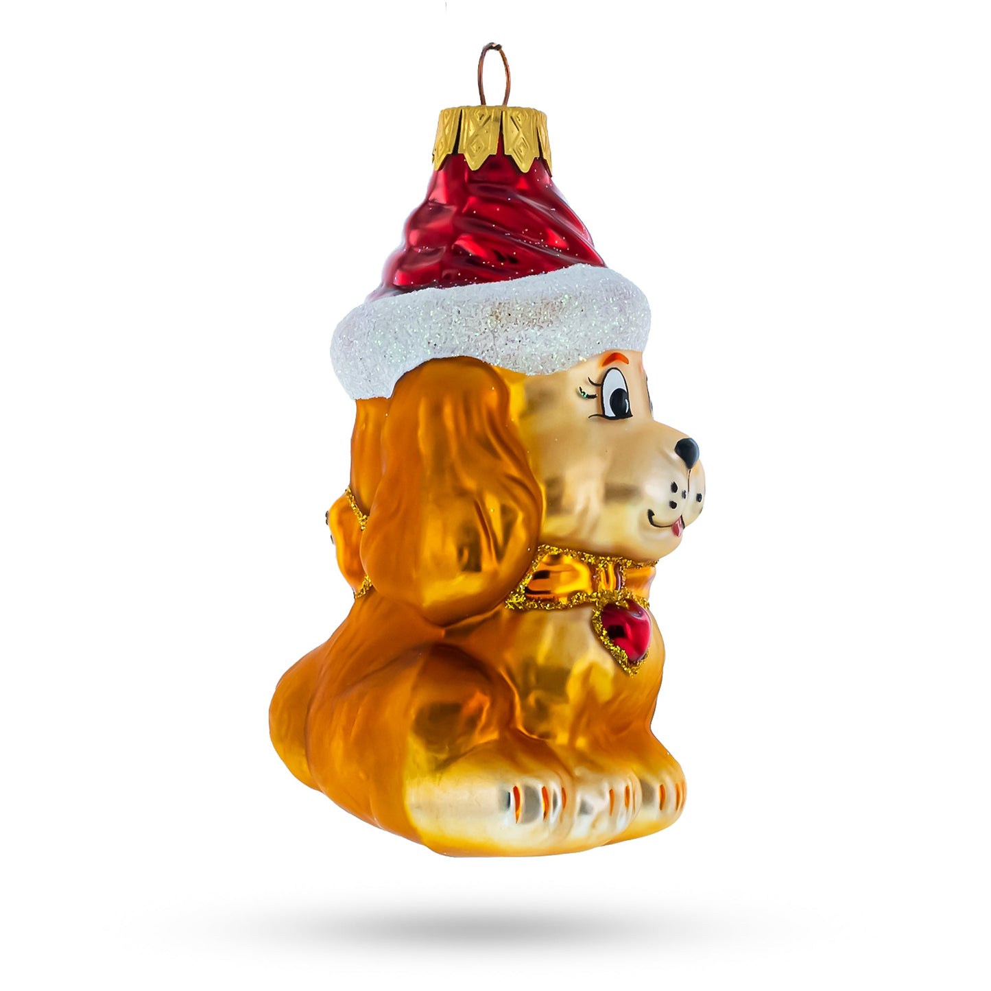 Puppy Wearing Santa Hat Mini Glass Christmas Ornament