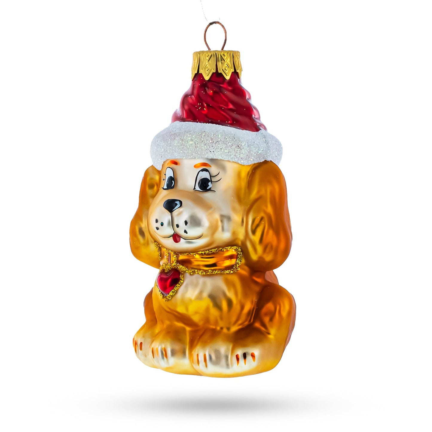 Puppy Wearing Santa Hat Mini Glass Christmas Ornament