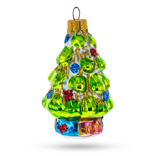 Tree Adorned with Golden Garland Mini Glass Christmas Ornament