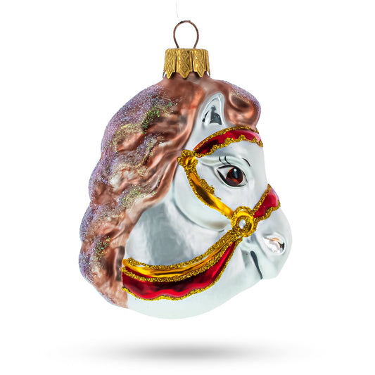 White Horse Head Mini Glass Christmas Ornaments