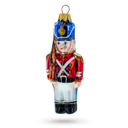 Retro Soldier Holding Rifle Mini Glass Christmas Ornament