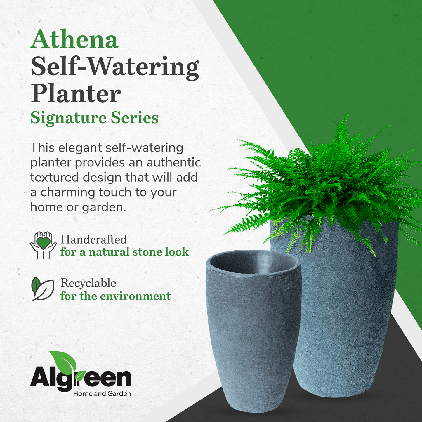 Algreen Products 87303 Athena 20.5" Self-Watering Flower Pot & Planter, Charcoal