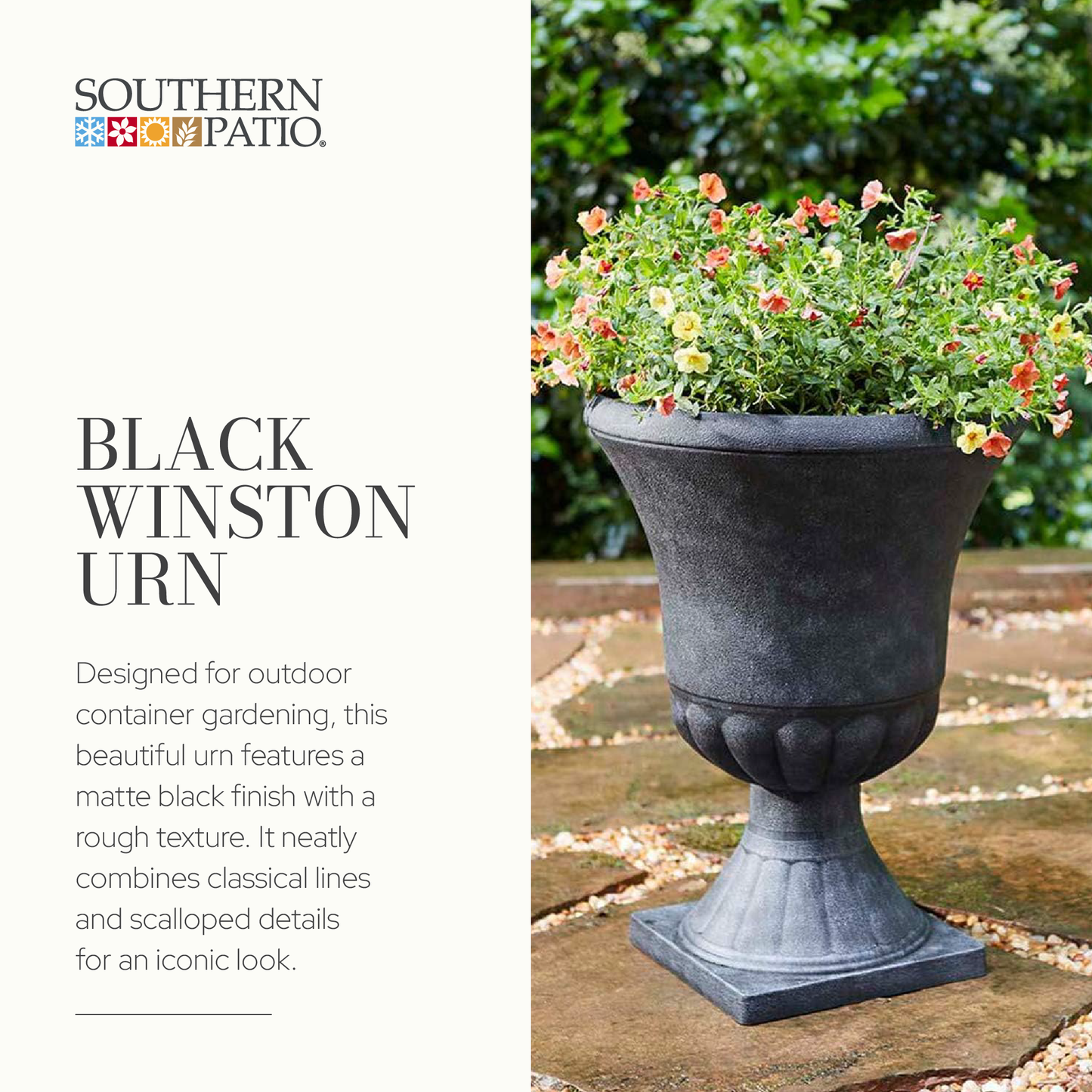 Southern Patio EB-029816 Winston 16 Inch Resin Outdoor Planter, Black (2 Pack)