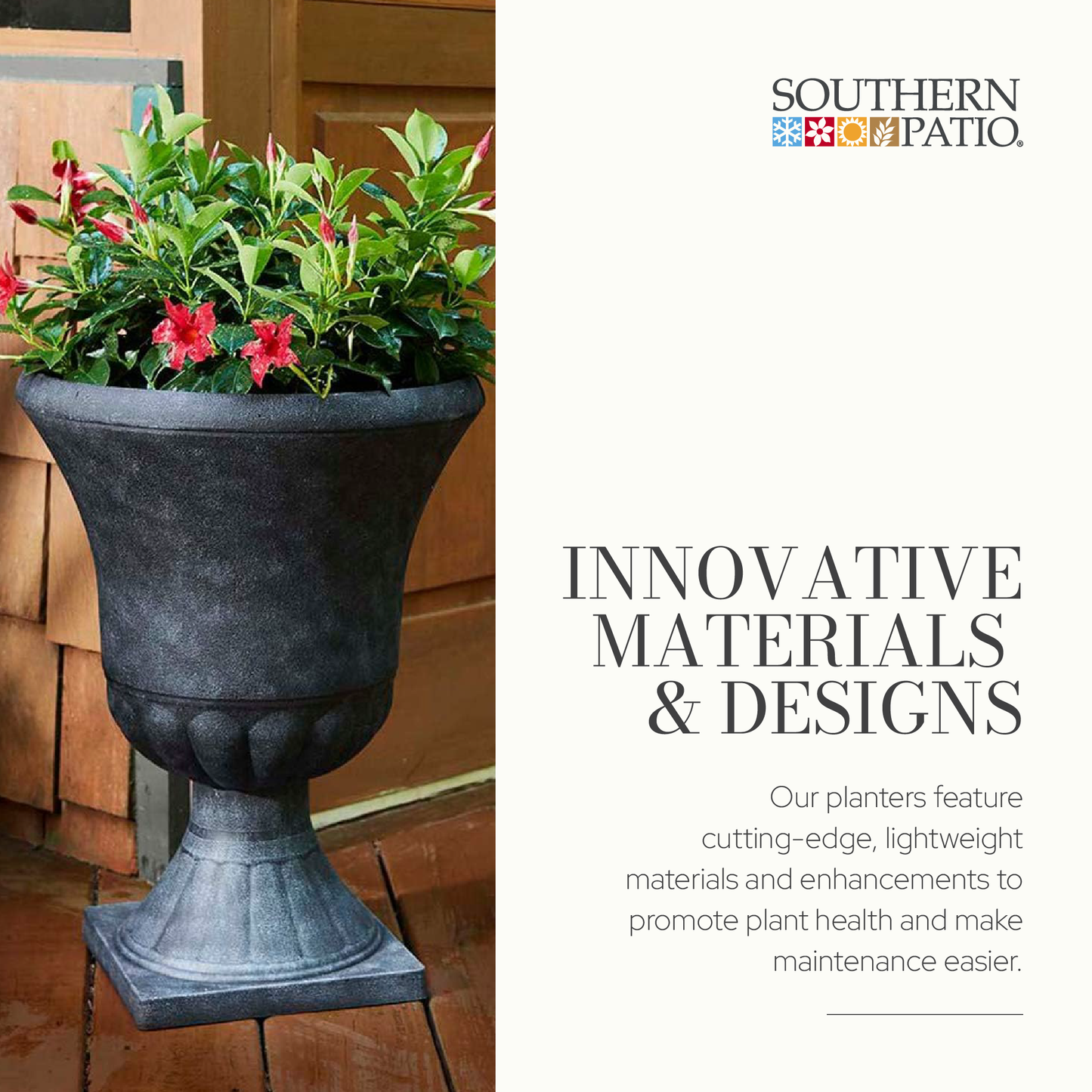 Southern Patio EB-029816 Winston 16 Inch Resin Outdoor Planter, Black (2 Pack)