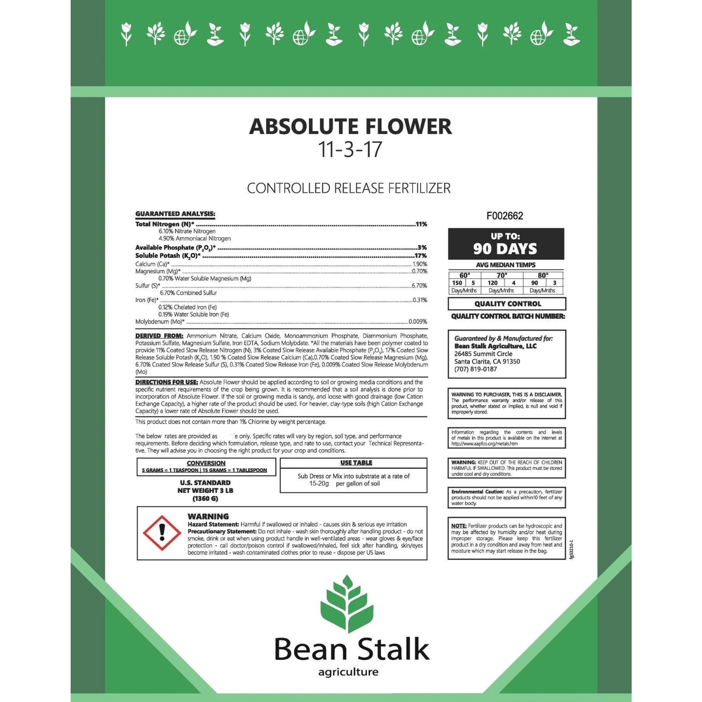 Beanstalk Absolute Flower Controlled Release Fertilizer for Flower, 1 lb Pouch