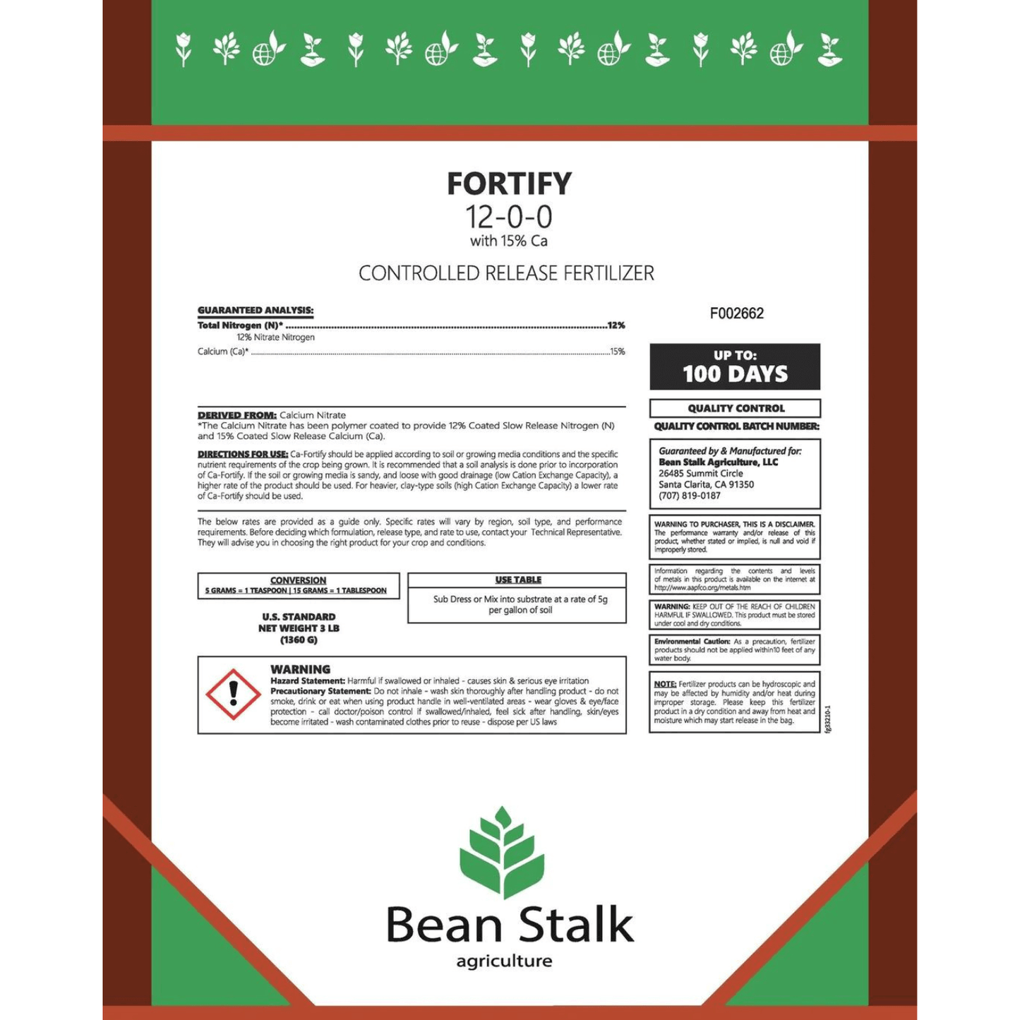 Beanstalk Fortify Controlled Release Fertilizer with Calcium and Magnesium, 1 lb Pouch