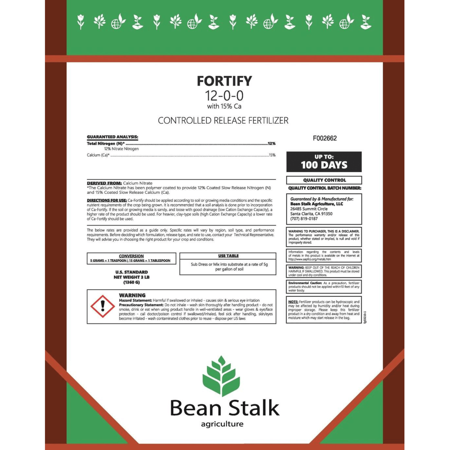 Beanstalk Fortify Controlled Release Fertilizer with Calcium and Magnesium, 50 lb Pail