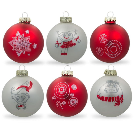 White and Red Glass Ball Christmas Ornaments 2.75 Inches