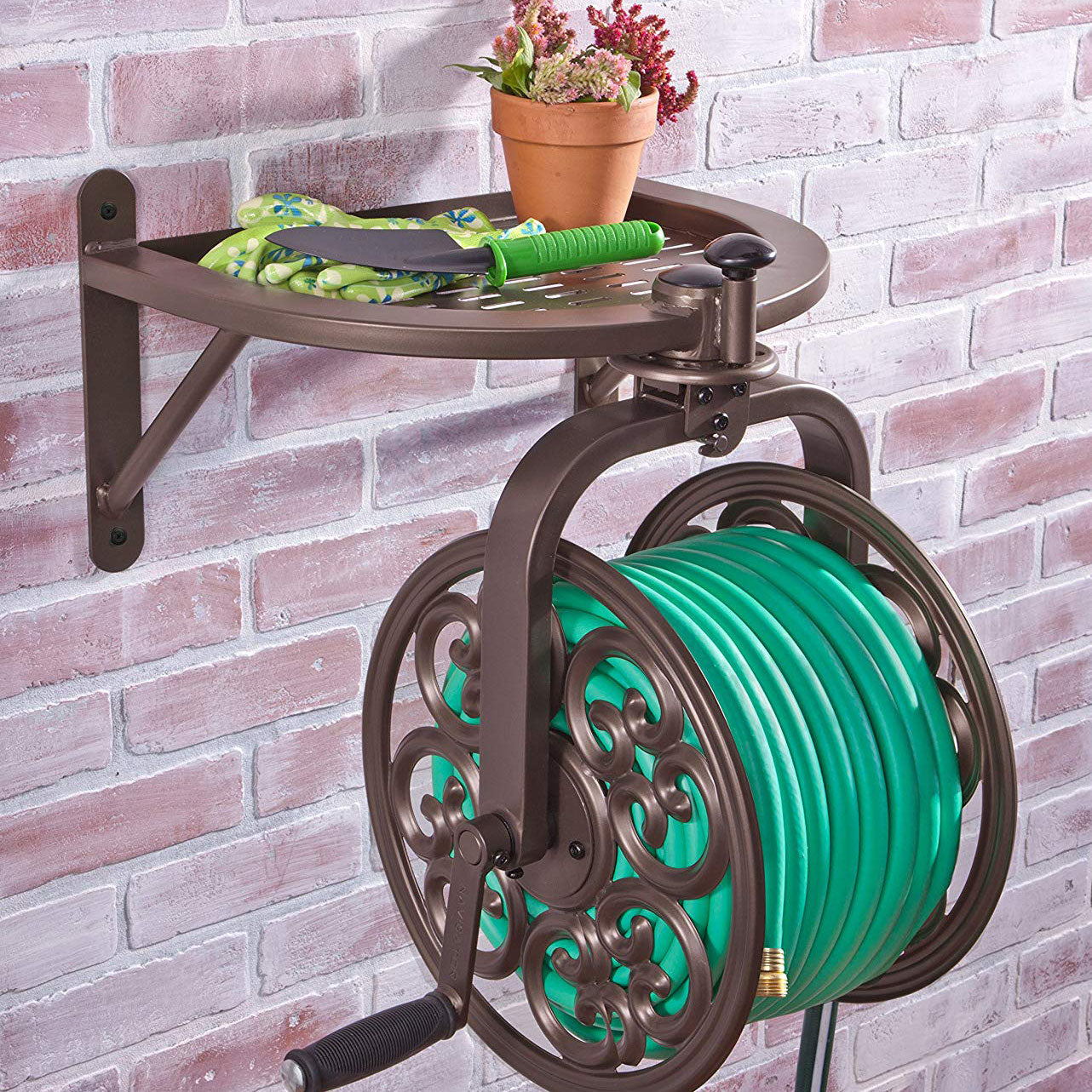 Liberty Garden Navigator Wall-Mounted 360 Degree Rotate Garden Hose Reel, Bronze