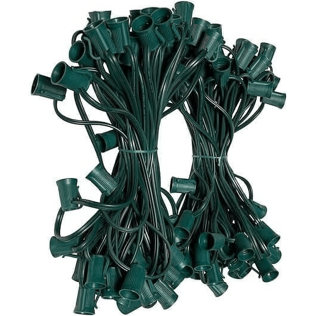 C9 Christmas Light Stringer, 100', 12" Spacing, Green Wire