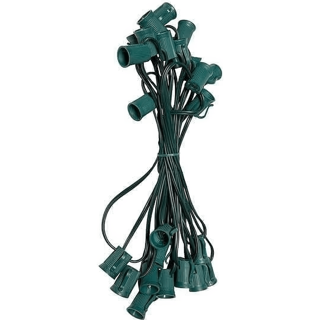 C9 Christmas Light Stringer, 25', 12" Spacing, Green Wire