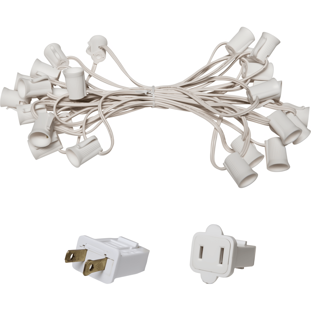 C9 Christmas Light Stringer, 25', 12" Spacing, White Wire