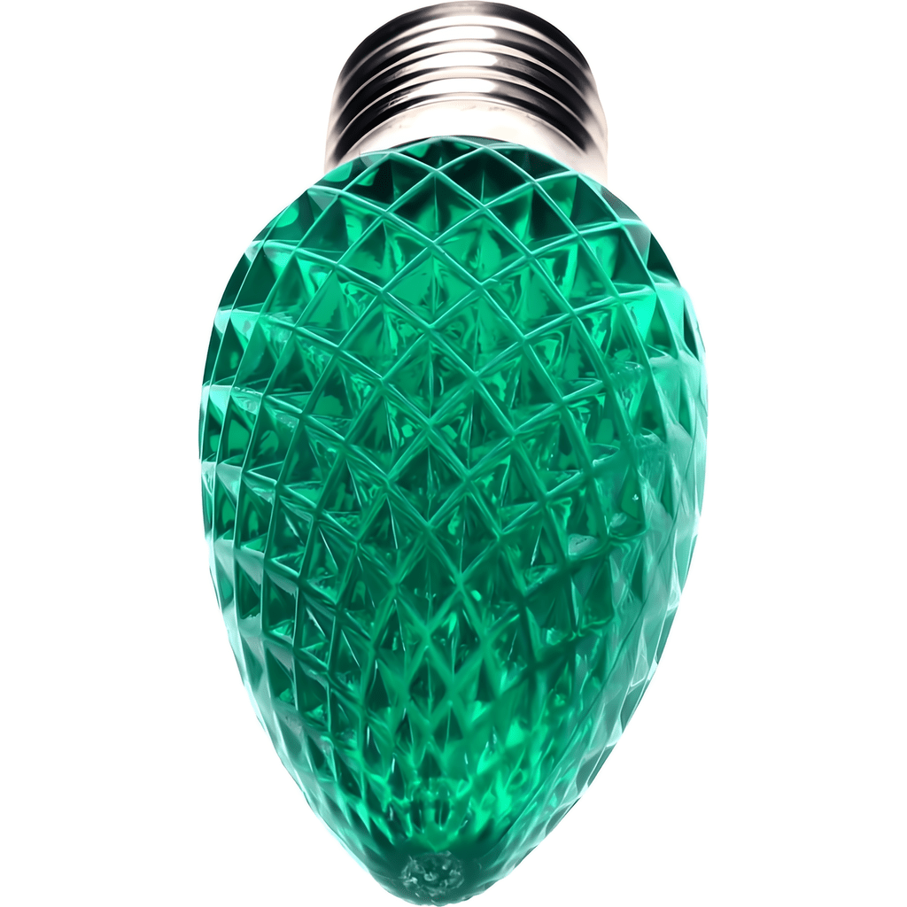 C9 Green LED Christmas Light Bulbs, Faceted, Pack of 25