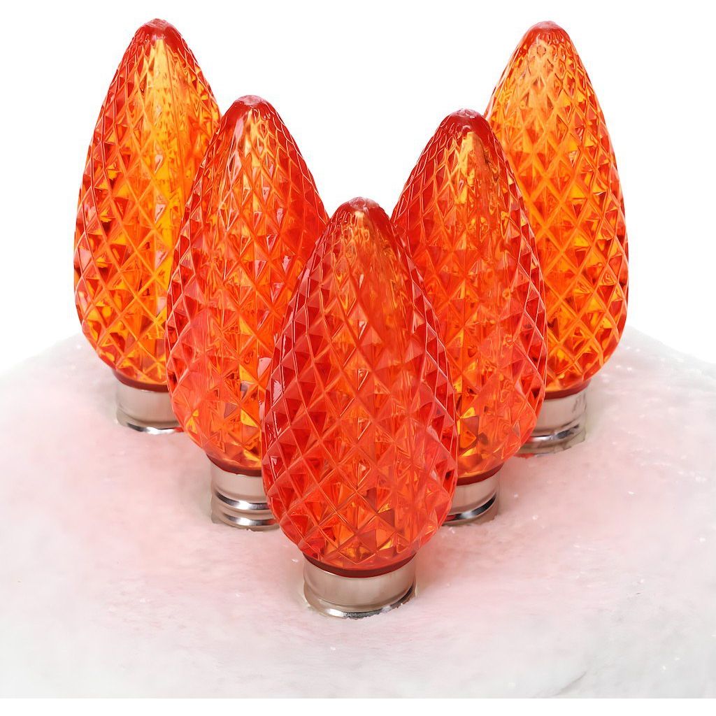 C9 Orange LED Christmas Light Bulbs, Faceted, Pack of 25