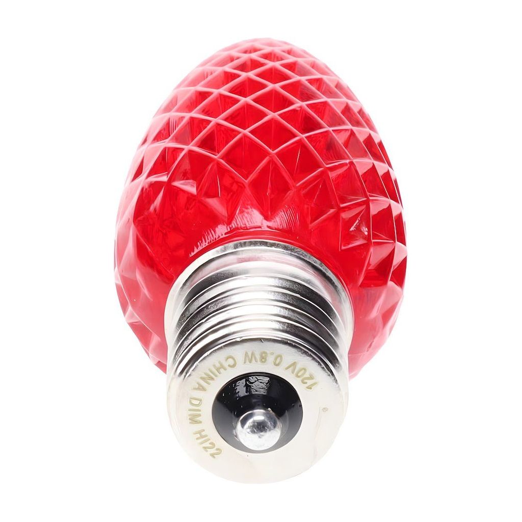 C9 Red LED Christmas Light Bulbs, Faceted, Pack of 25