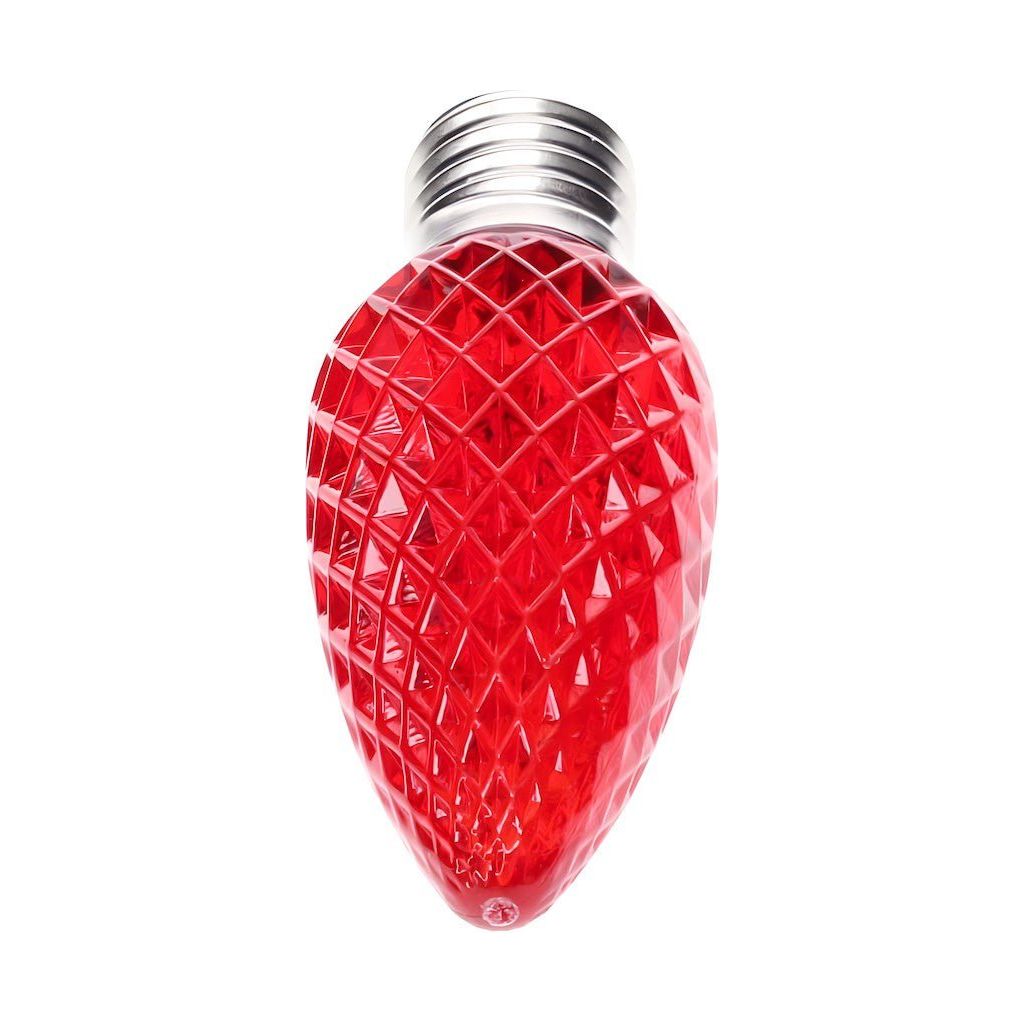 C9 Red LED Christmas Light Bulbs, Faceted, Pack of 25