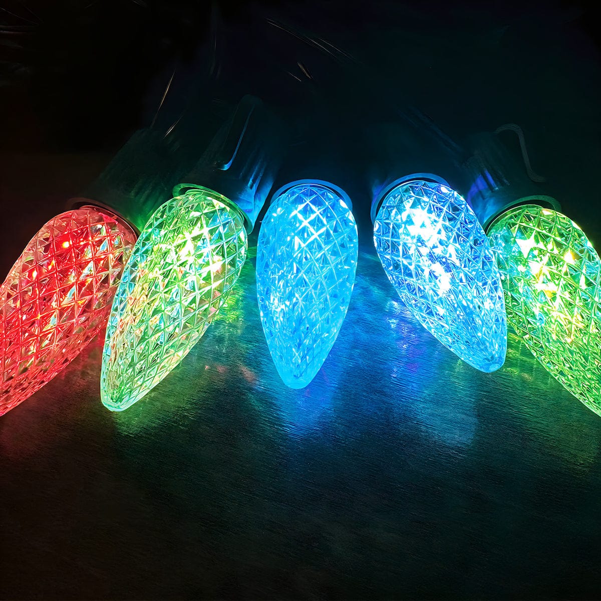 C9 RGB Color Changing Multicolor LED Christmas Light Bulbs, Faceted, Non-Dimmable, Pack of 25