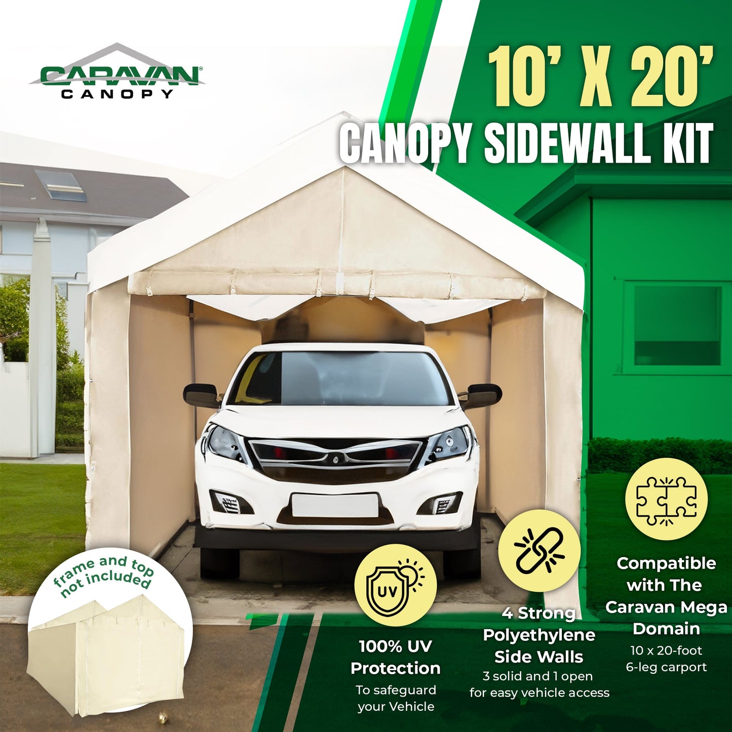 Caravan Canopy Mega Domain Carport 4 Sidewalls, Tan (Sidewalls Only)