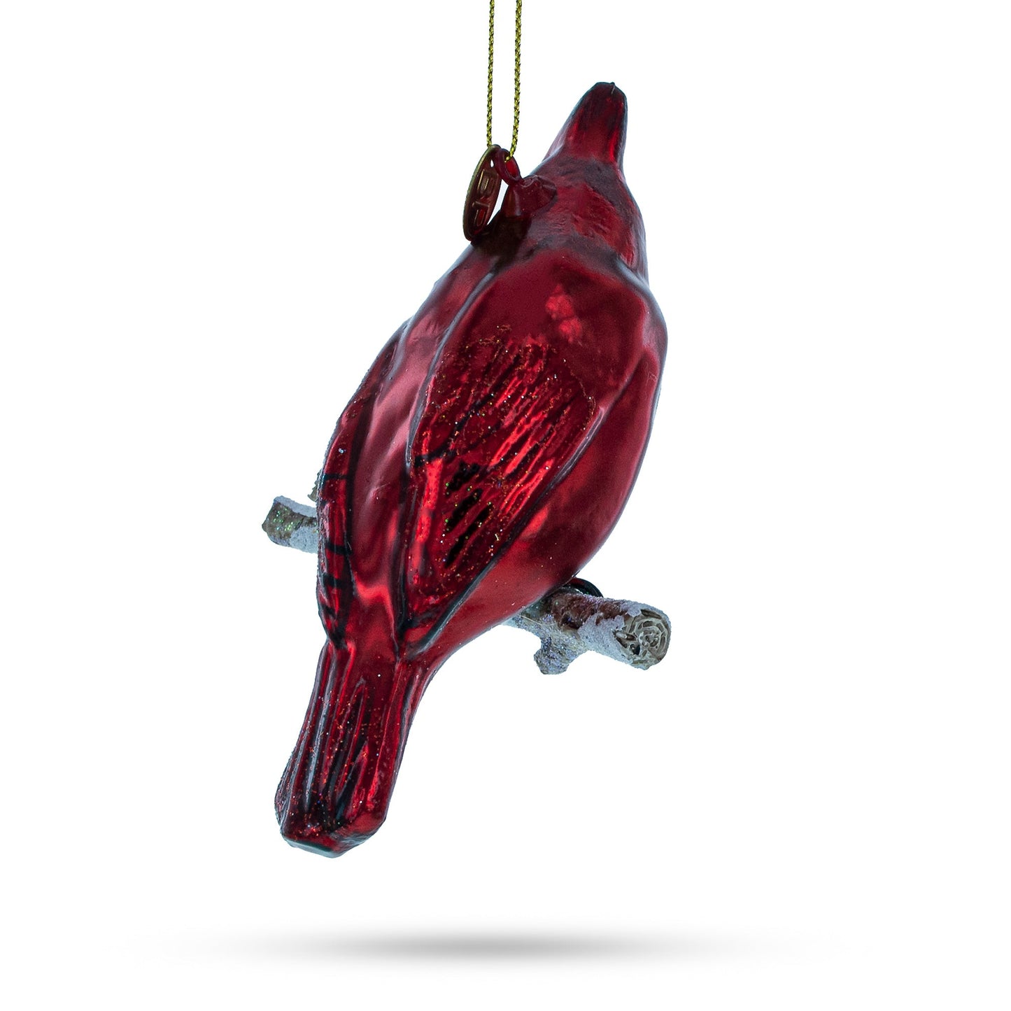 Exquisite Cardinal on Branch Blown Glass Christmas Ornament