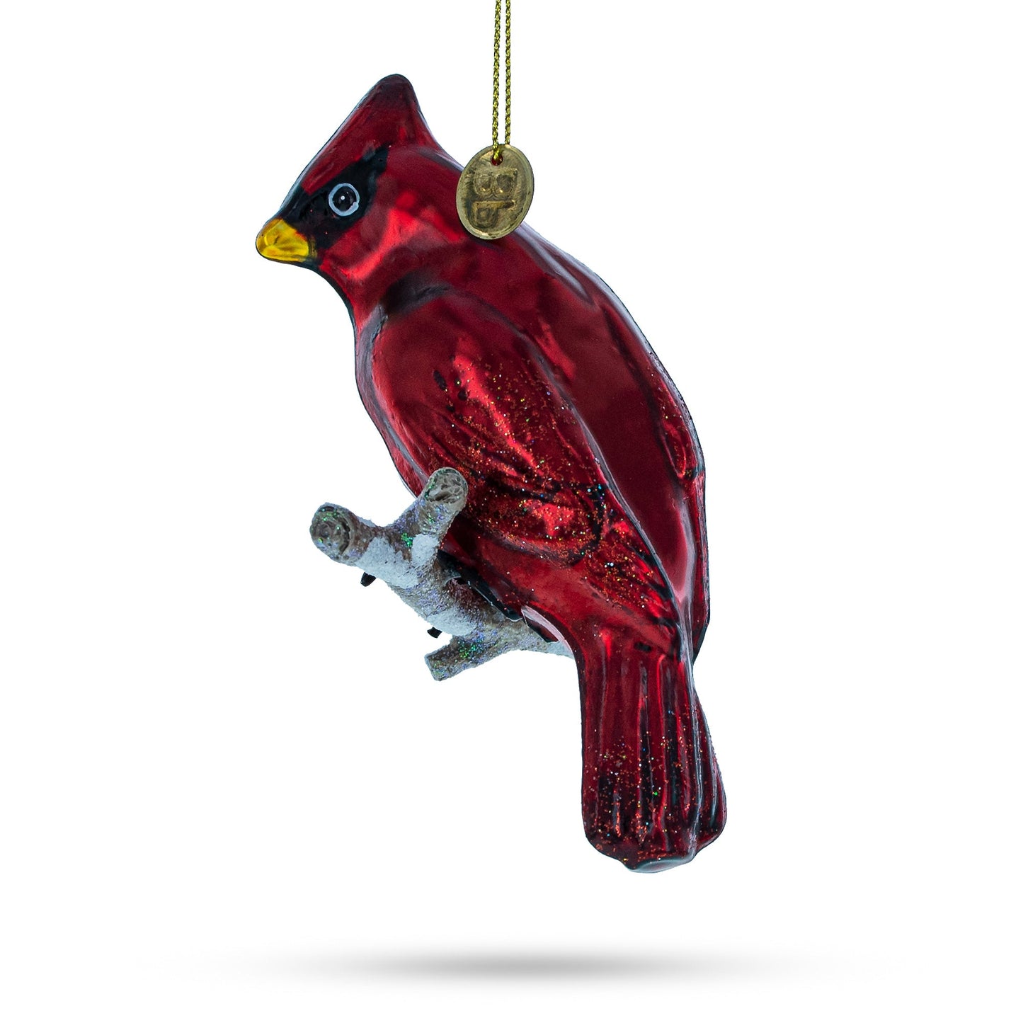 Exquisite Cardinal on Branch Blown Glass Christmas Ornament