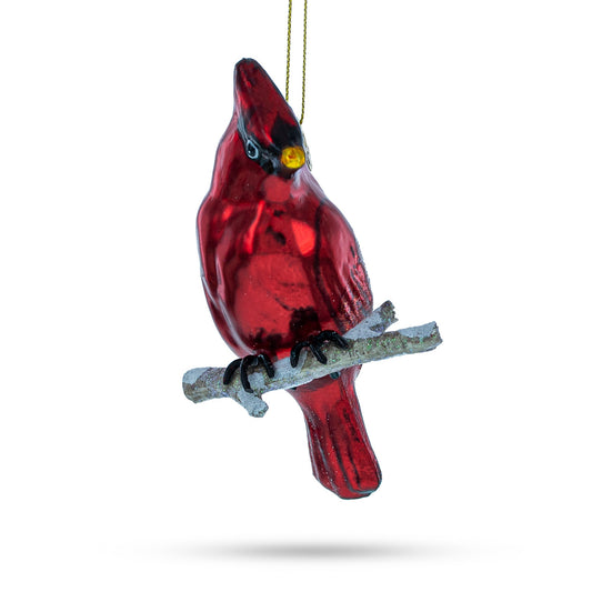 Exquisite Cardinal on Branch Blown Glass Christmas Ornament