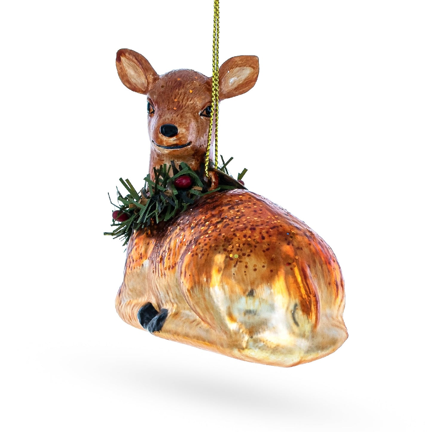 Deer Adorned with Christmas Wreath Glass Christmas Ornament