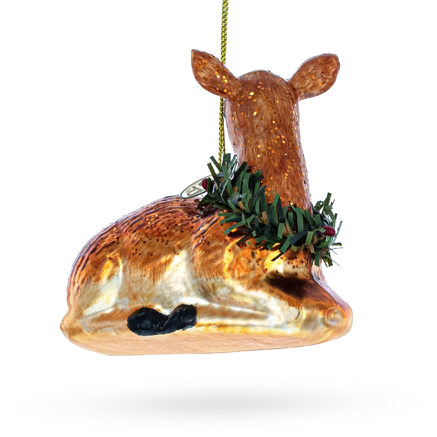 Deer Adorned with Christmas Wreath Glass Christmas Ornament