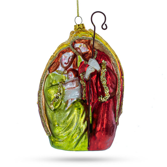 Sacred Nativity Scene Blown Glass Christmas Ornament